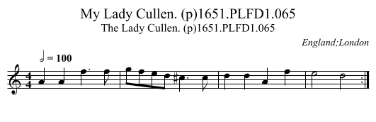 My Lady Cullen. (p)1651.PLFD1.065 - staff notation