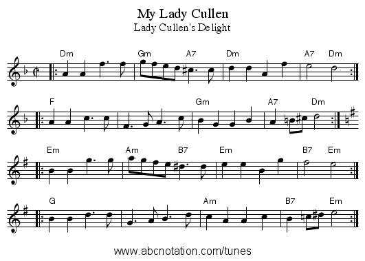My Lady Cullen - staff notation
