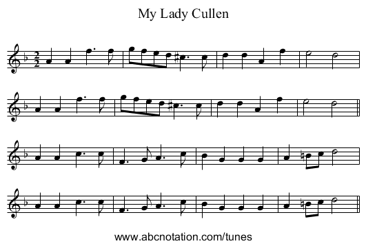 My Lady Cullen - staff notation