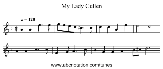 My Lady Cullen - staff notation