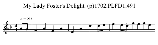 My Lady Foster's Delight. (p)1702.PLFD1.491 - staff notation