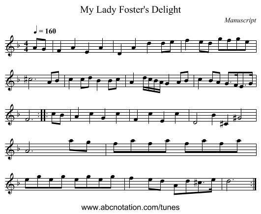My Lady Foster's Delight - staff notation