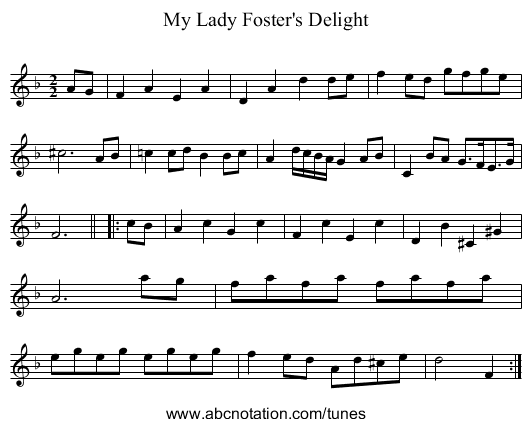 My Lady Foster's Delight - staff notation