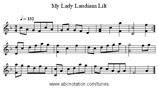 My Lady Laudians Lilt - staff notation