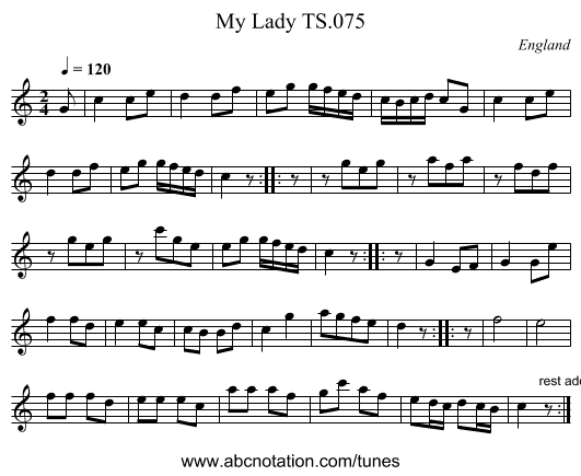 My Lady TS.075 - staff notation