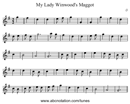 My Lady Winwood's Maggot - staff notation