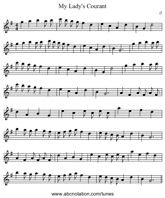 My Lady's Courant - staff notation