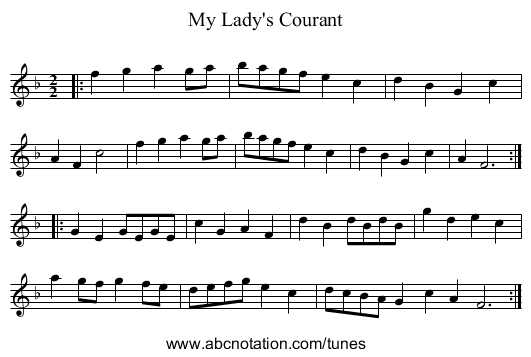 My Lady's Courant - staff notation