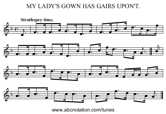 MY LADY'S GOWN HAS GAIRS UPON'T. - staff notation