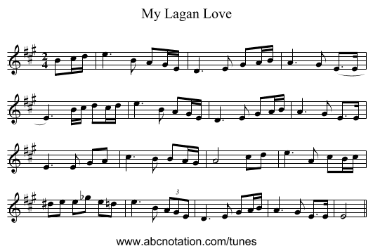 My Lagan Love - staff notation
