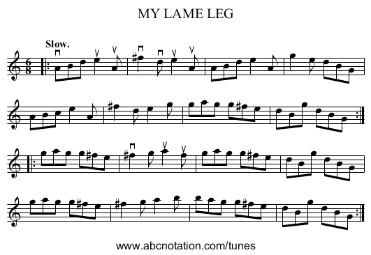MY LAME LEG - staff notation