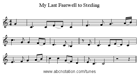 My Last Farewell to Sterling - staff notation