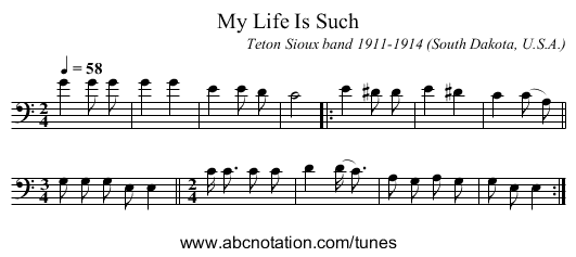 My Life Is Such - staff notation