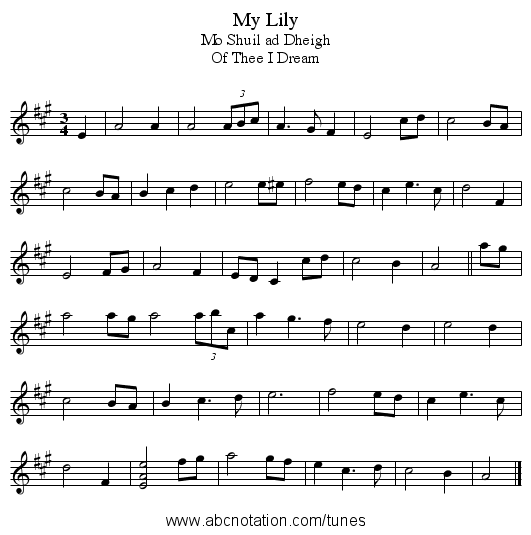 My Lily - staff notation