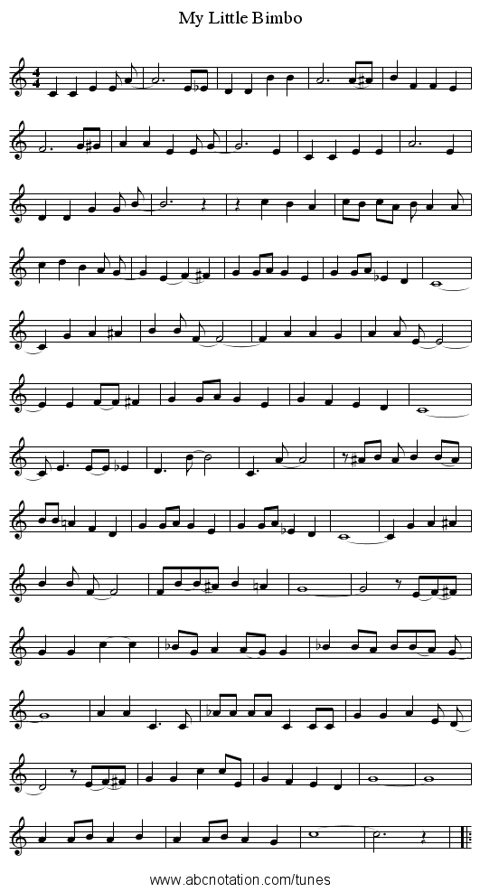 My Little Bimbo - staff notation