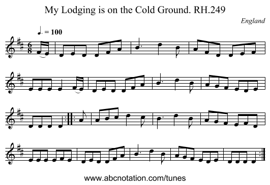My Lodging is on the Cold Ground. RH.249 - staff notation
