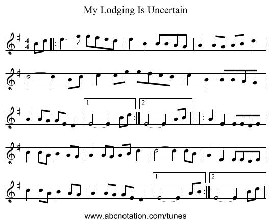 My Lodging Is Uncertain - staff notation