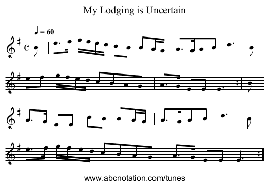 My Lodging is Uncertain - staff notation