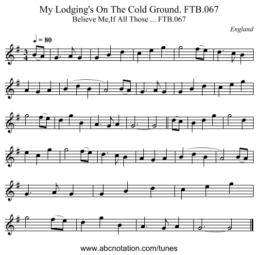 My Lodging's On The Cold Ground. FTB.067 - staff notation
