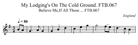 My Lodging's On The Cold Ground. FTB.067 - staff notation