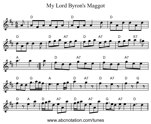 My Lord Byron's Maggot - staff notation