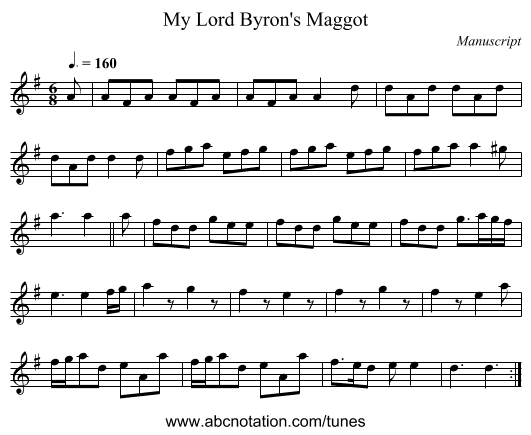 My Lord Byron's Maggot - staff notation