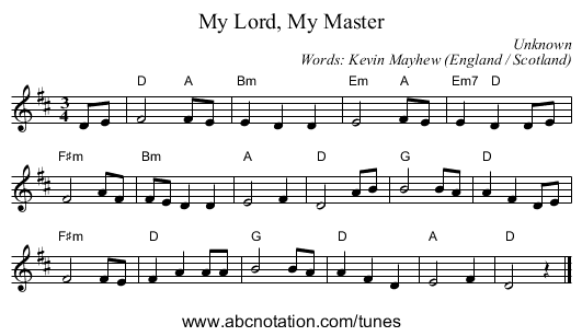 My Lord, My Master - staff notation