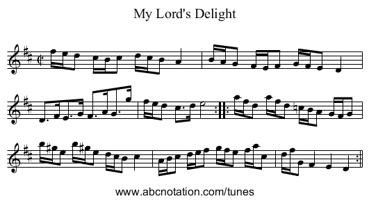 My Lord's Delight - staff notation