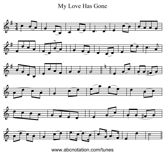 My Love Has Gone - staff notation