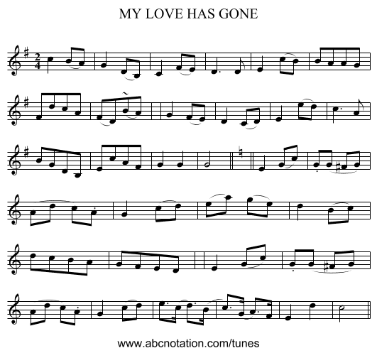 MY LOVE HAS GONE - staff notation