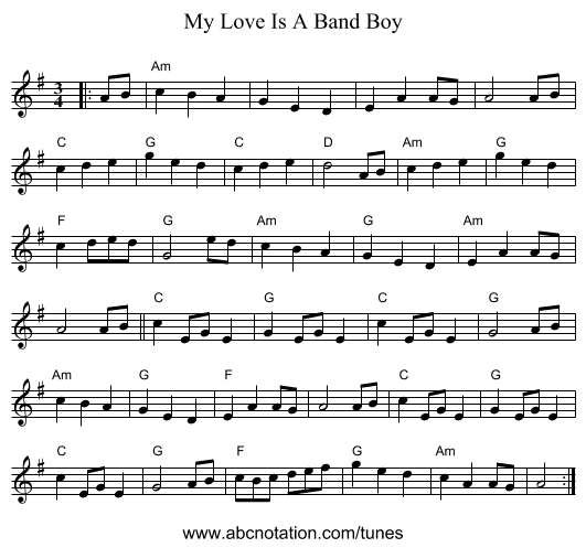 My Love Is A Band Boy - staff notation