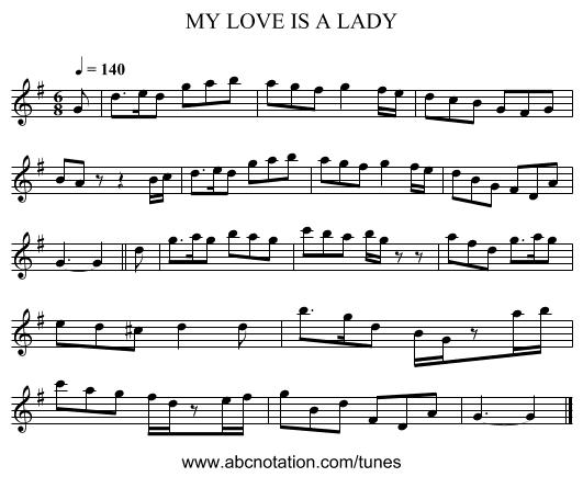 MY LOVE IS A LADY - staff notation