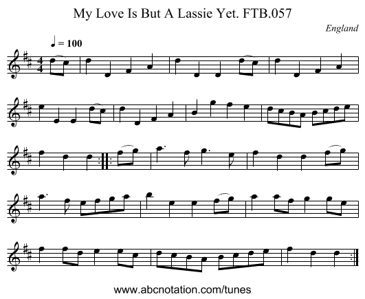 My Love Is But A Lassie Yet. FTB.057 - staff notation