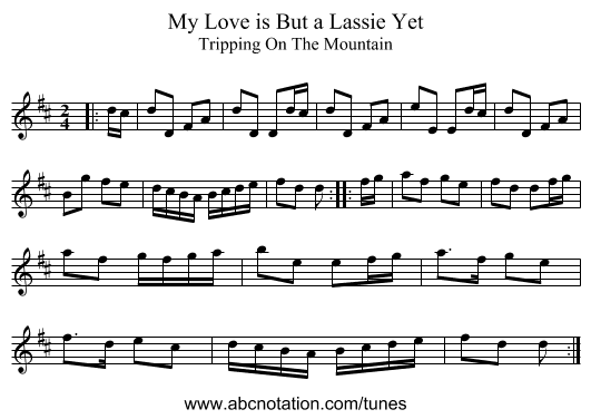 My Love is But a Lassie Yet - staff notation