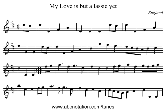 My Love is but a lassie yet - staff notation