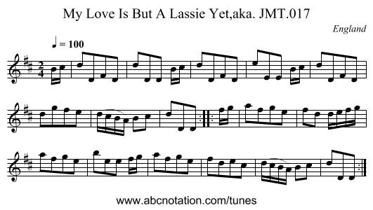 My Love Is But A Lassie Yet,aka. JMT.017 - staff notation