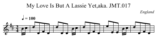 My Love Is But A Lassie Yet,aka. JMT.017 - staff notation