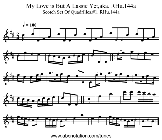 My Love is But A Lassie Yet,aka. RHu.144a - staff notation