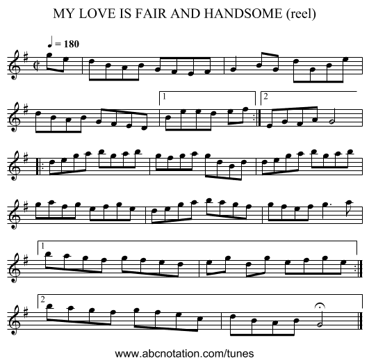 MY LOVE IS FAIR AND HANDSOME (reel) - staff notation