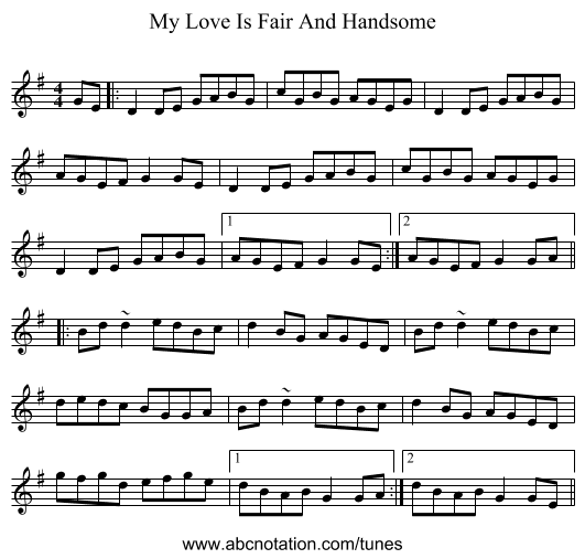My Love Is Fair And Handsome - staff notation