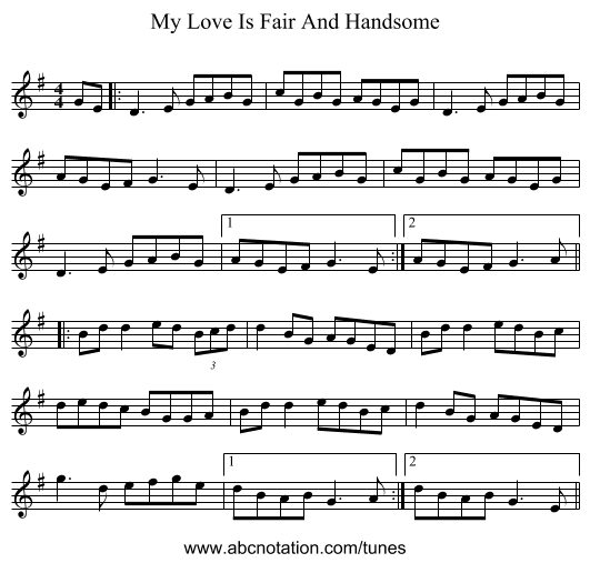 My Love Is Fair And Handsome - staff notation