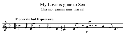My Love is gone to Sea - staff notation