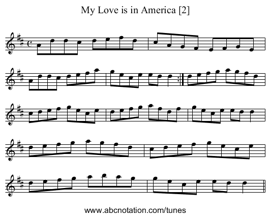 My Love is in America [2] - staff notation