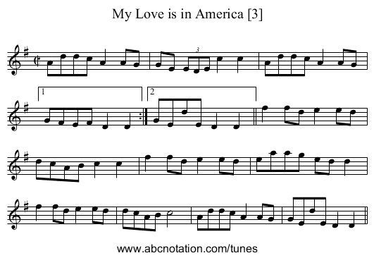 My Love is in America [3] - staff notation
