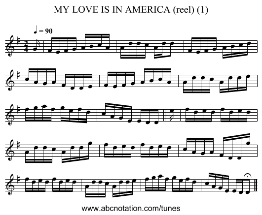 MY LOVE IS IN AMERICA (reel) (1) - staff notation