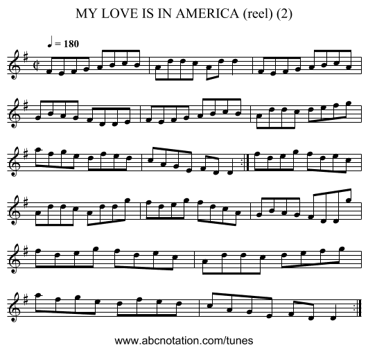 MY LOVE IS IN AMERICA (reel) (2) - staff notation