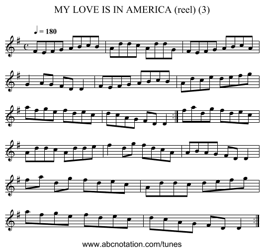 MY LOVE IS IN AMERICA (reel) (3) - staff notation