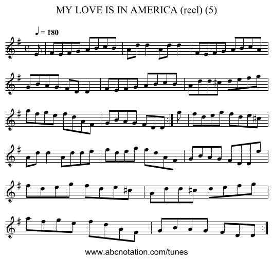 MY LOVE IS IN AMERICA (reel) (5) - staff notation