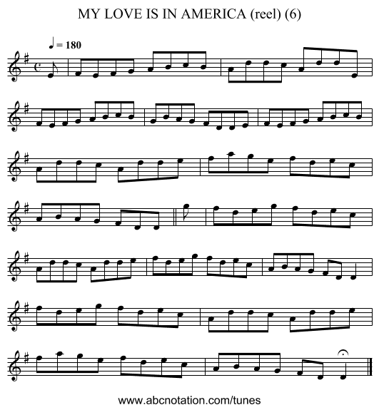 MY LOVE IS IN AMERICA (reel) (6) - staff notation
