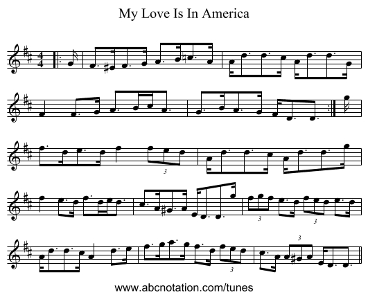 My Love Is In America - staff notation